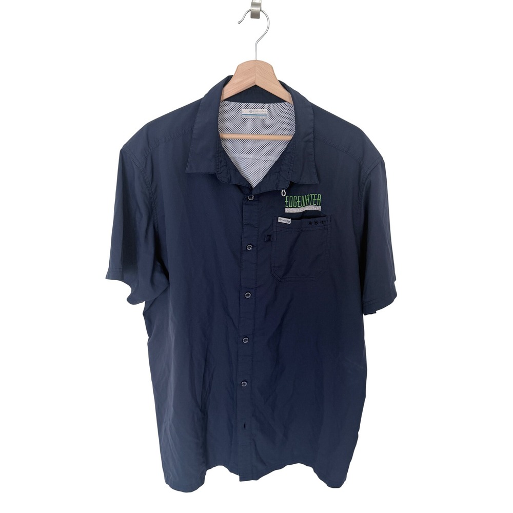 Columbia PFG Mens XL Navy Blue Short Sleeve Omni-Shade Fishing Shirt Edgewater